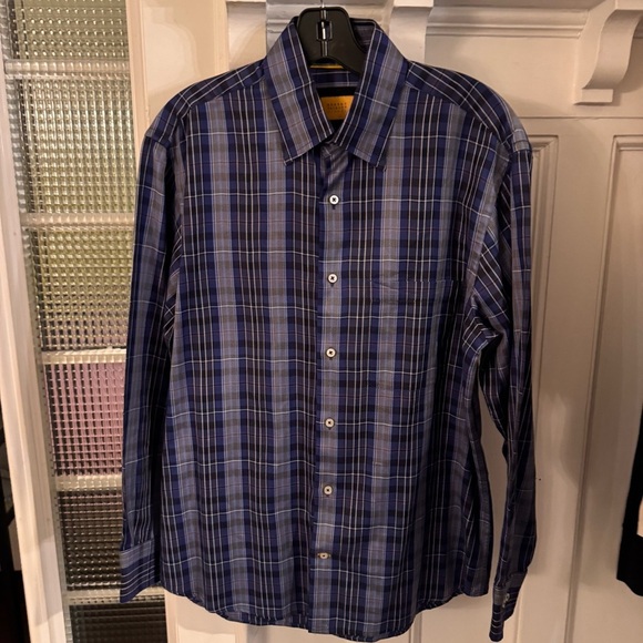 NWOT Robert  Talbott Carmel Blue Plaid 100% COTTON Button Down Casual Shirt Sz M - Picture 2 of 11